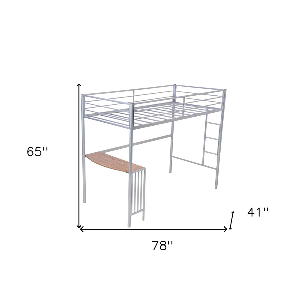 LuxxHomes  Silver Twin Over Full Size Metal Bunk Bed with Desk