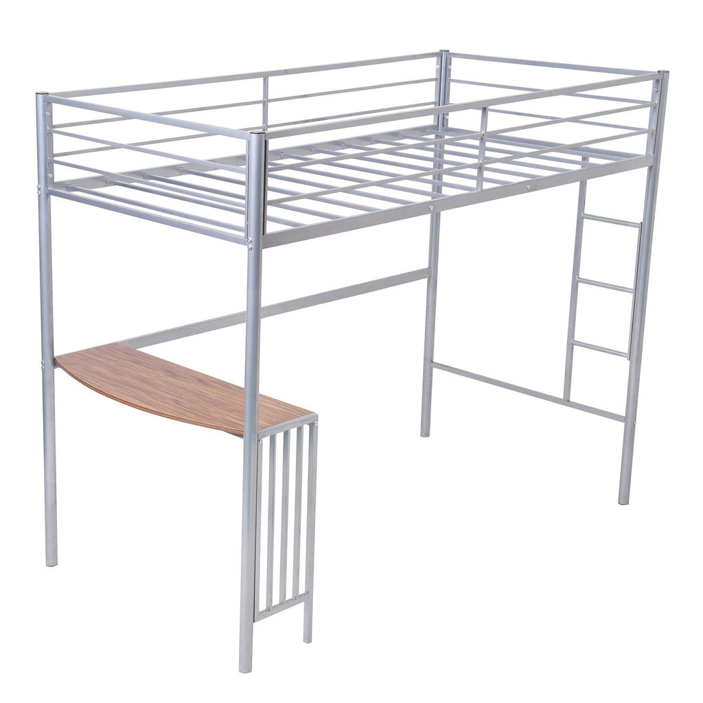 LuxxHomes  Silver Twin Over Full Size Metal Bunk Bed with Desk