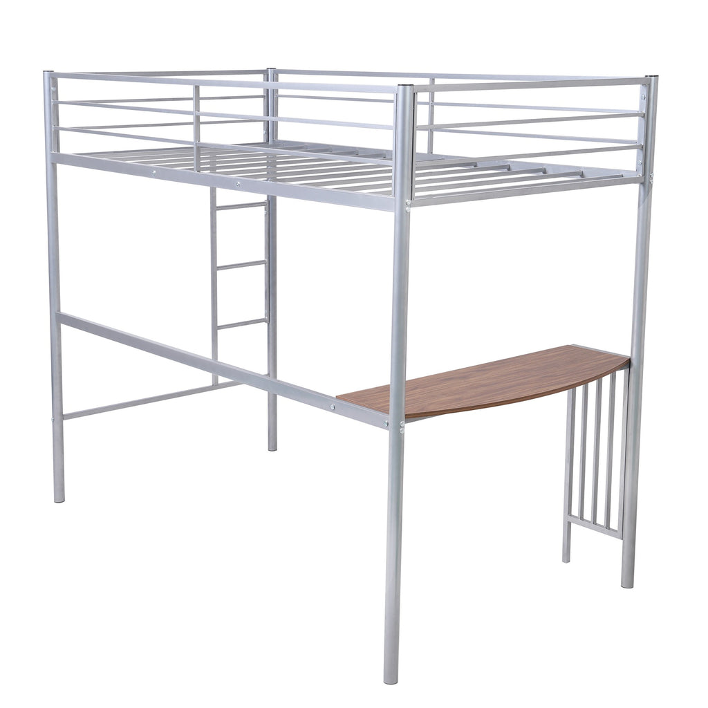 LuxxHomes  Silver Twin Over Full Size Metal Bunk Bed with Desk