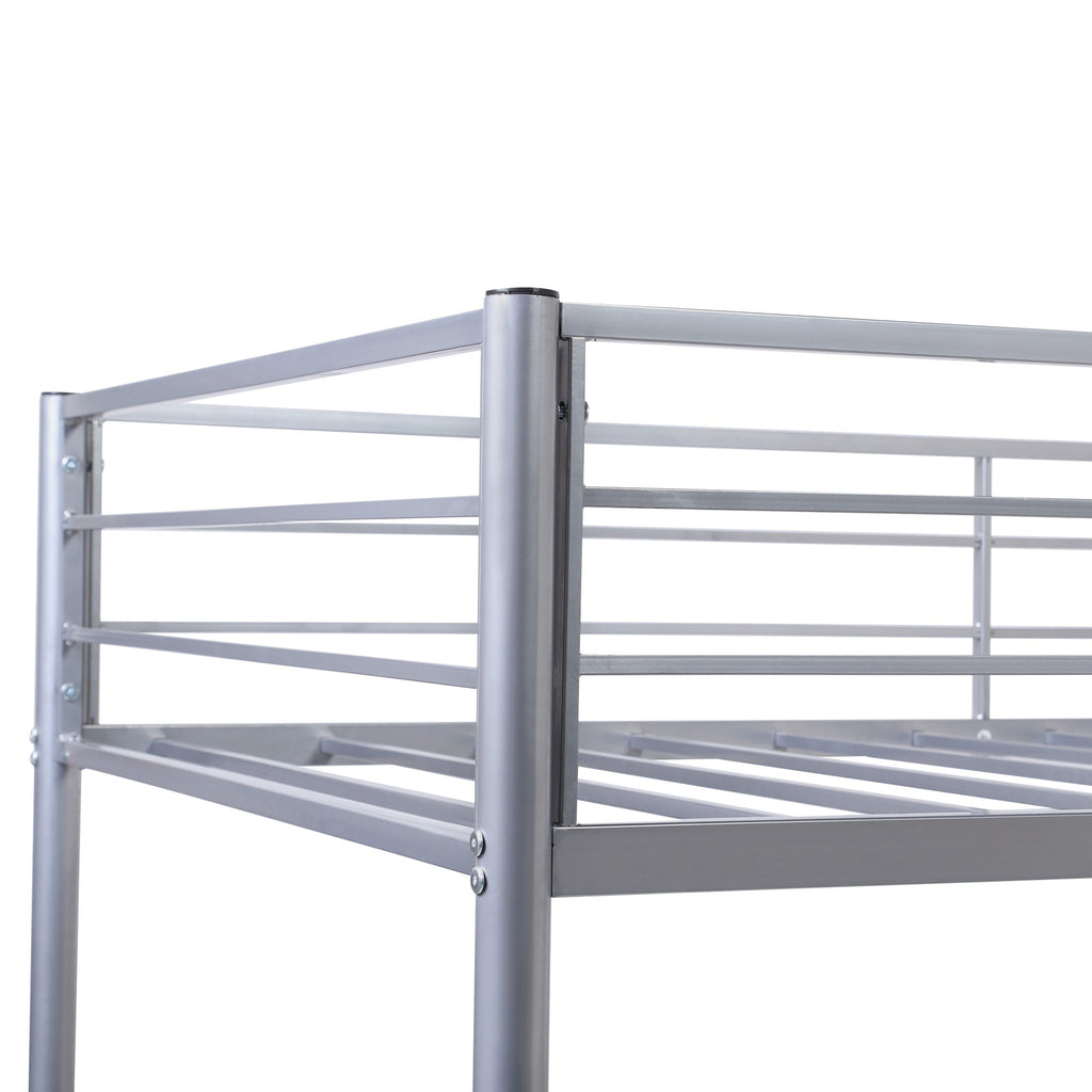 LuxxHomes  Silver Twin Over Full Size Metal Bunk Bed with Desk