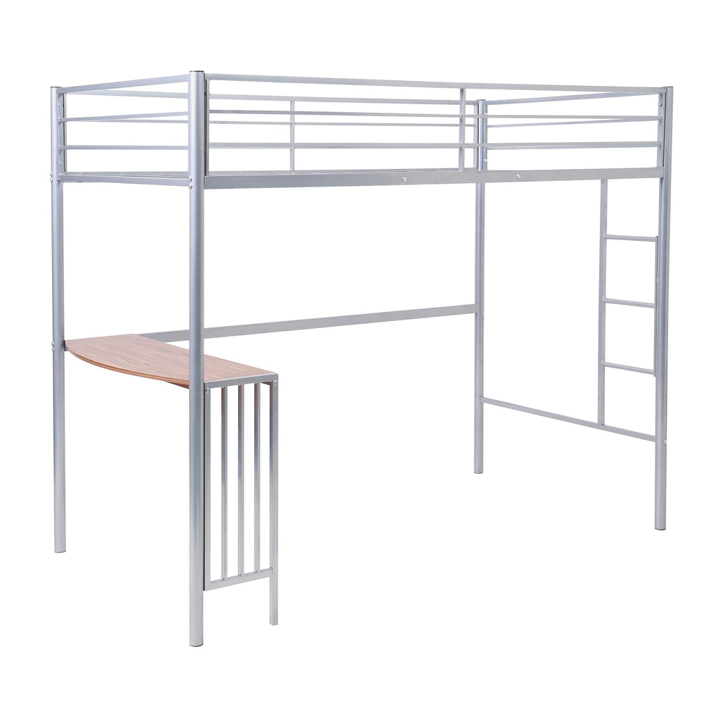 LuxxHomes  Silver Twin Over Full Size Metal Bunk Bed with Desk