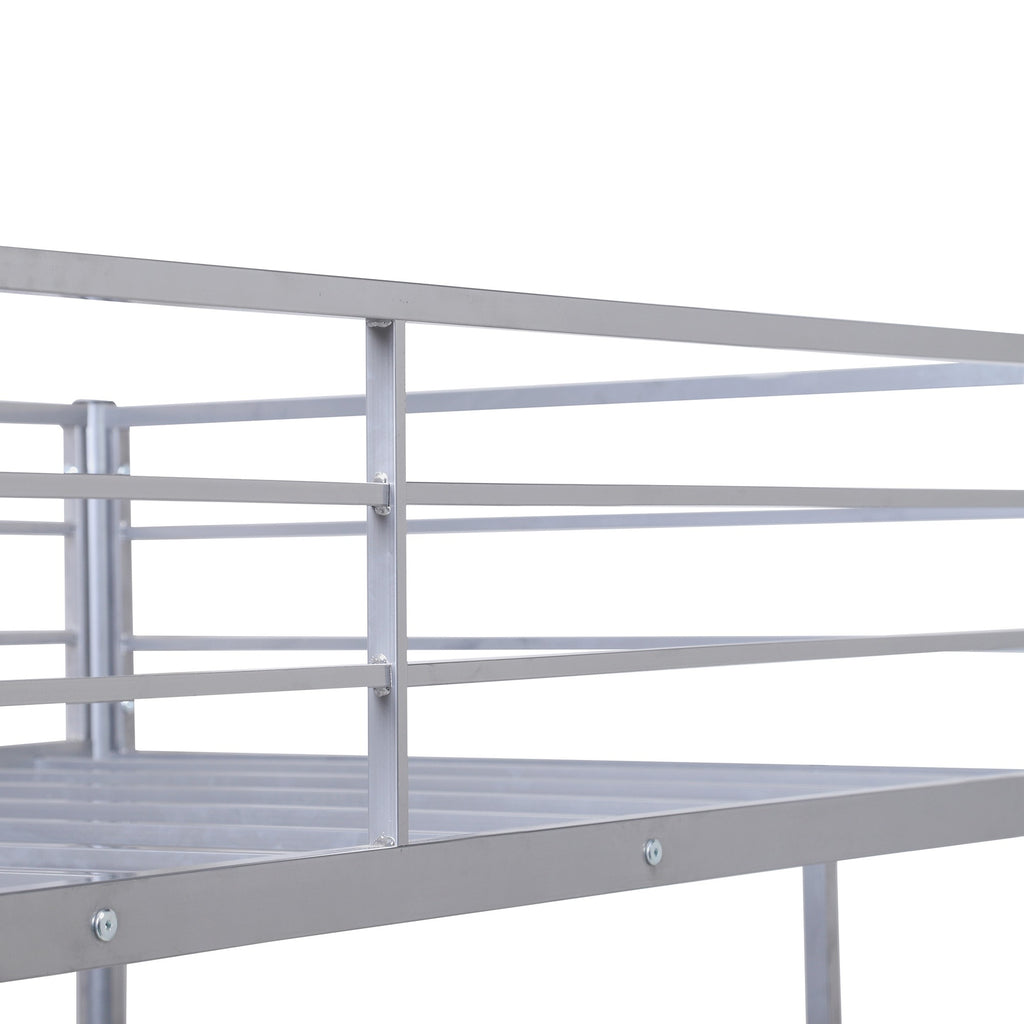 LuxxHomes  Silver Twin Over Full Size Metal Bunk Bed with Desk