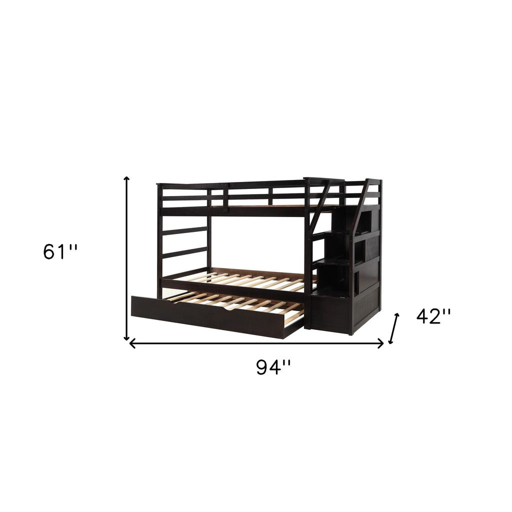 LuxxHomes  Brown Twin Over Twin Bunk Bed with Trundle