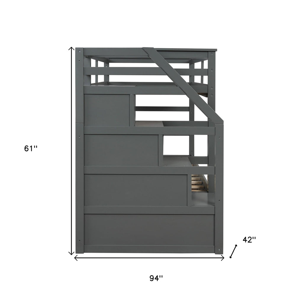 LuxxHomes  Gray Twin Over Twin Bunk Bed with Trundle