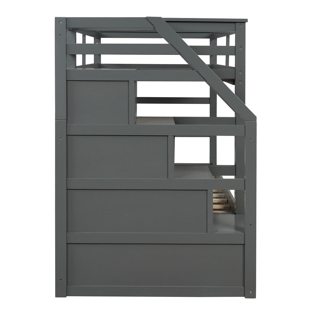 LuxxHomes  Gray Twin Over Twin Bunk Bed with Trundle