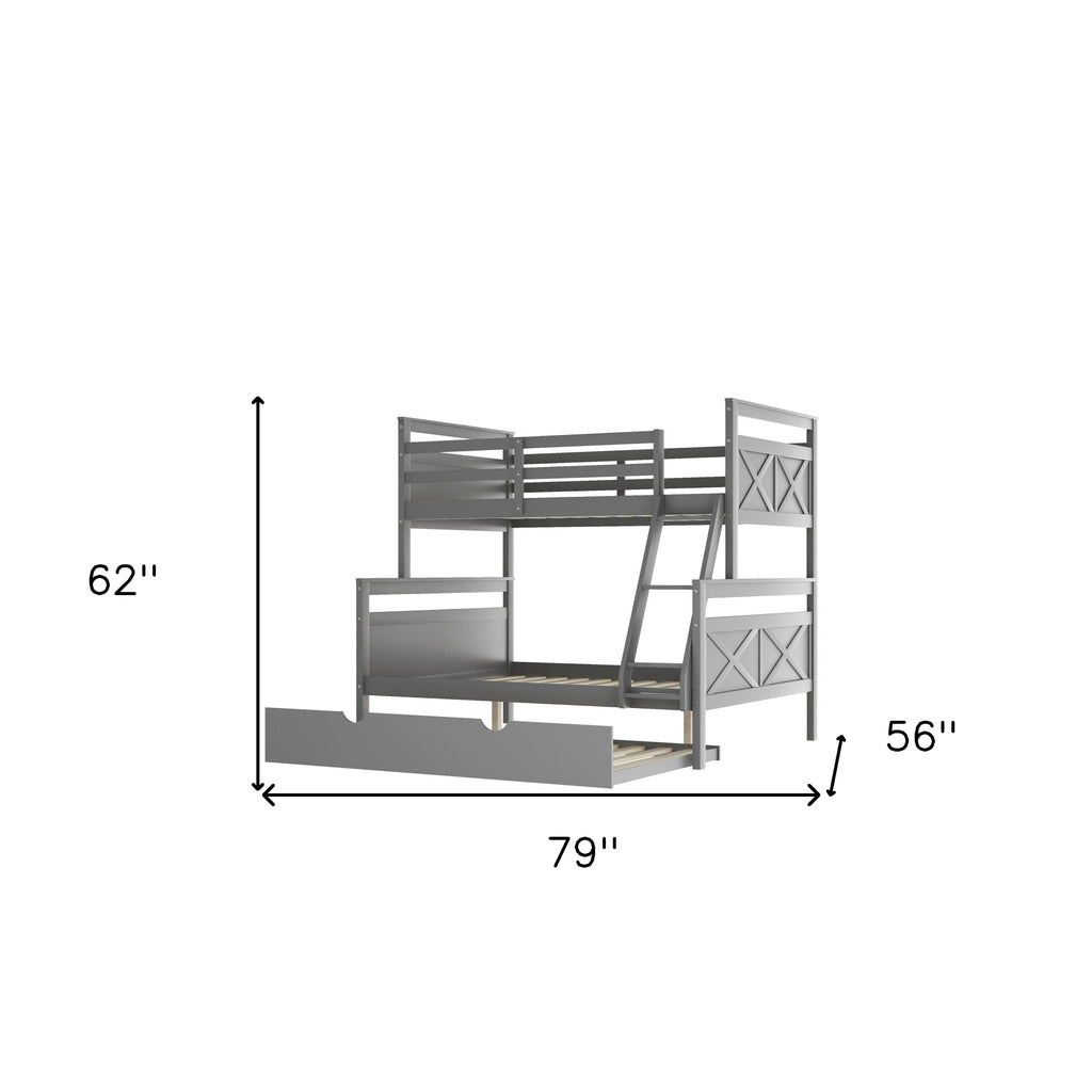 LuxxHomes  Gray Twin Over Full Size Bunk Bed with Trundle