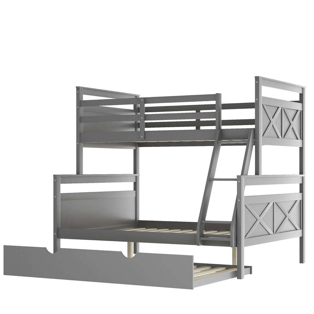 LuxxHomes  Gray Twin Over Full Size Bunk Bed with Trundle