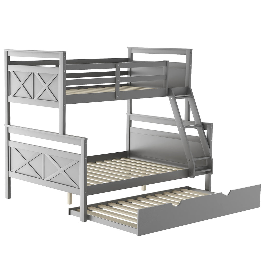 LuxxHomes  Gray Twin Over Full Size Bunk Bed with Trundle