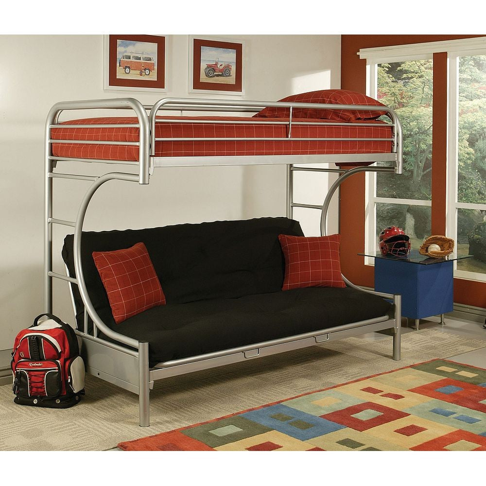 LuxxHomes  Silver Twin XL Over Queen Futon Bunk Bed