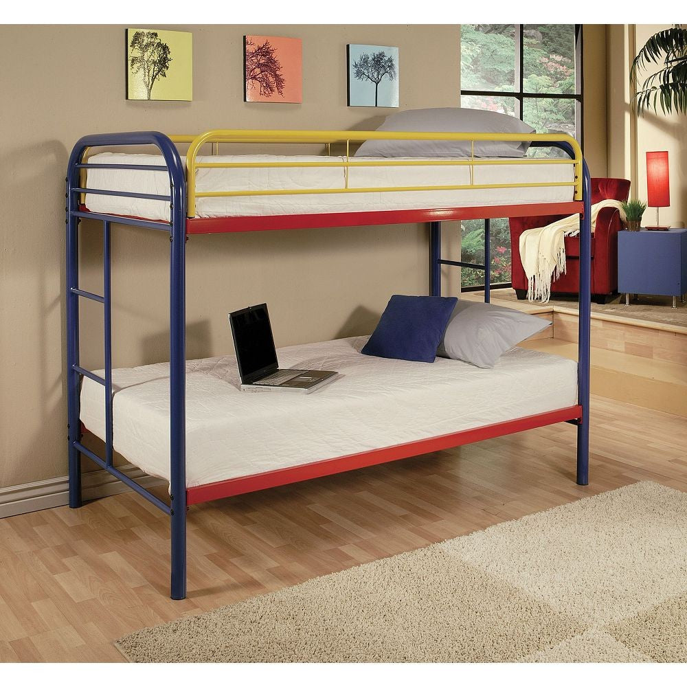 LuxxHomes  Colorful Twin Over Twin Bunk Bed