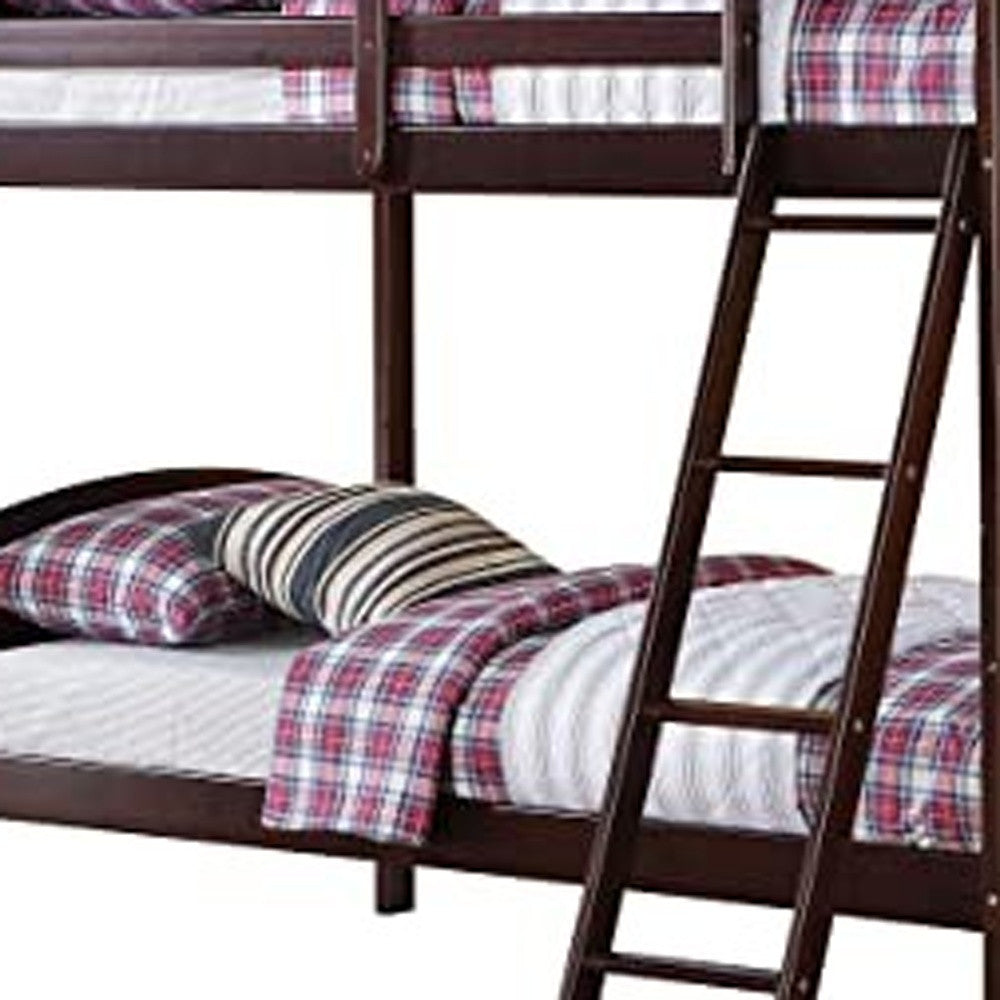 LuxxHomes  Brown Twin Over Twin Classic Bunk Bed