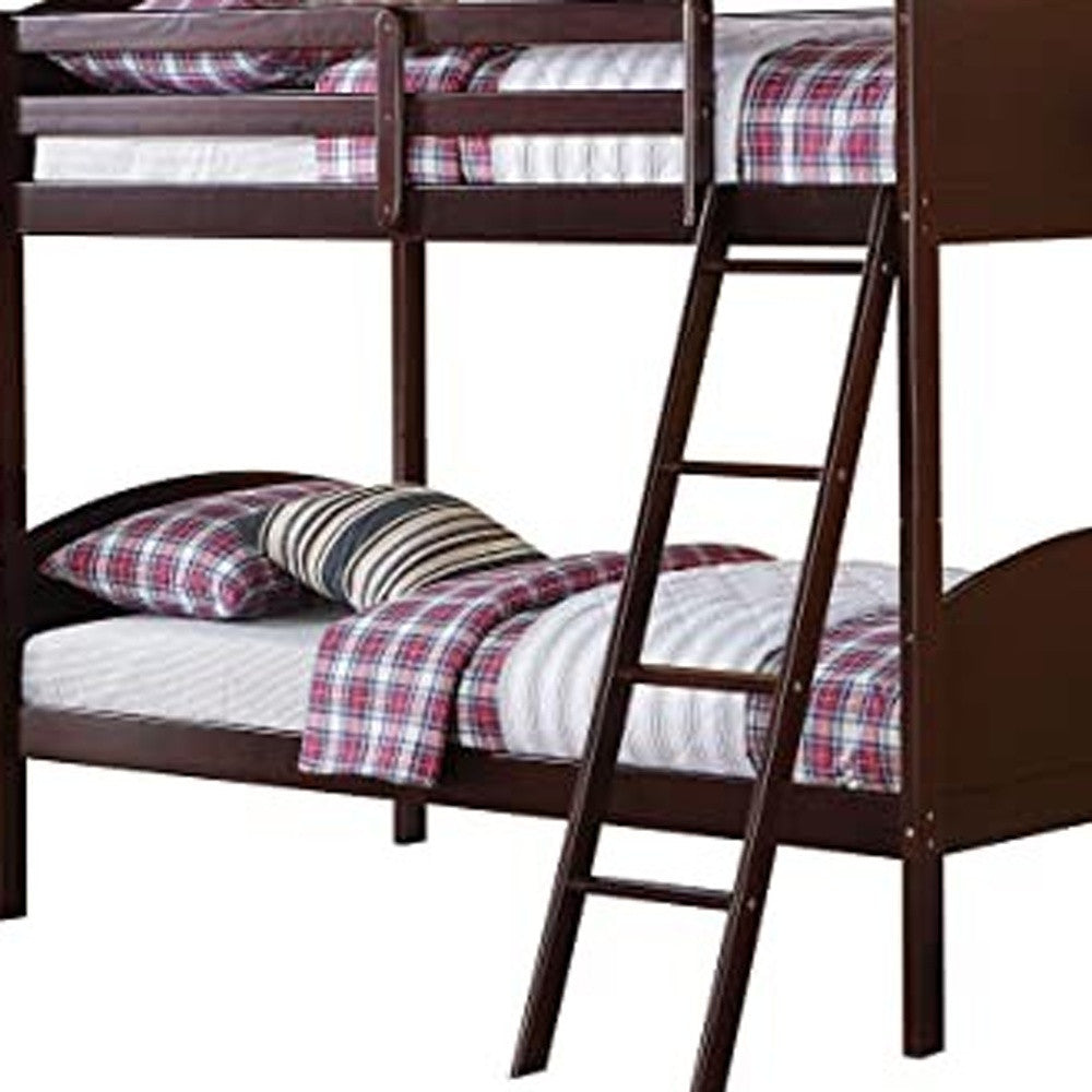 LuxxHomes  Brown Twin Over Twin Classic Bunk Bed