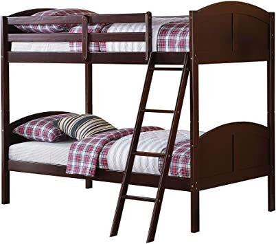 LuxxHomes  Brown Twin Over Twin Classic Bunk Bed