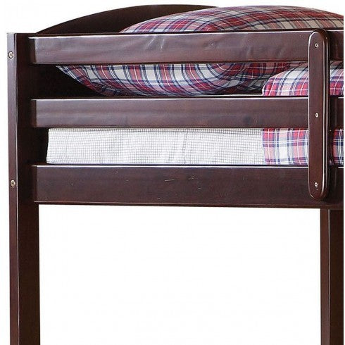 LuxxHomes  Brown Twin Over Twin Classic Bunk Bed