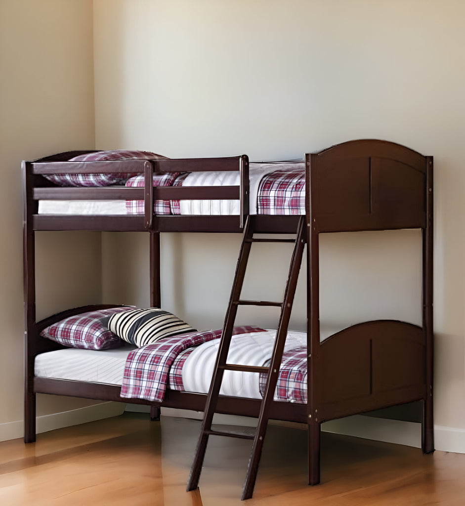 LuxxHomes  Brown Twin Over Twin Classic Bunk Bed