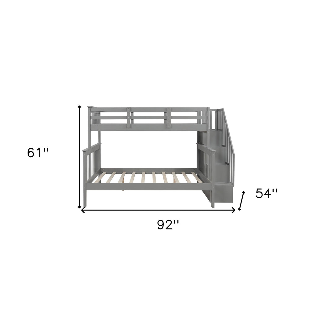 LuxxHomes  Gray Twin Over Full Contemporary Bunk Bed With Stairs And Shelves