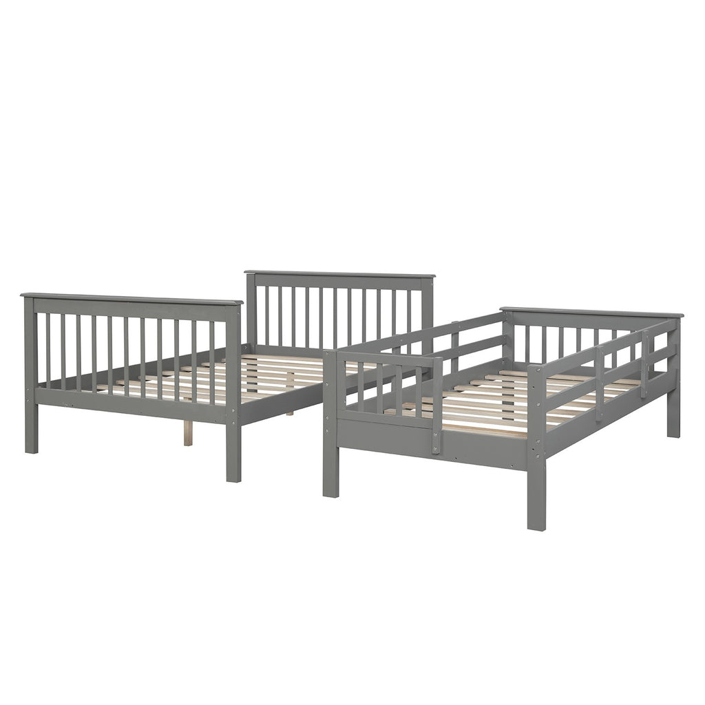 LuxxHomes  Gray Twin Over Full Contemporary Bunk Bed With Stairs And Shelves