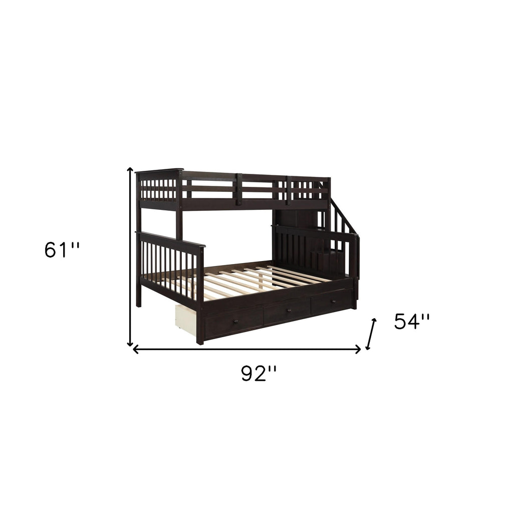 LuxxHomes  Espresso Twin Over Full Contemporary Bunk Bed With Stairs And Shelves