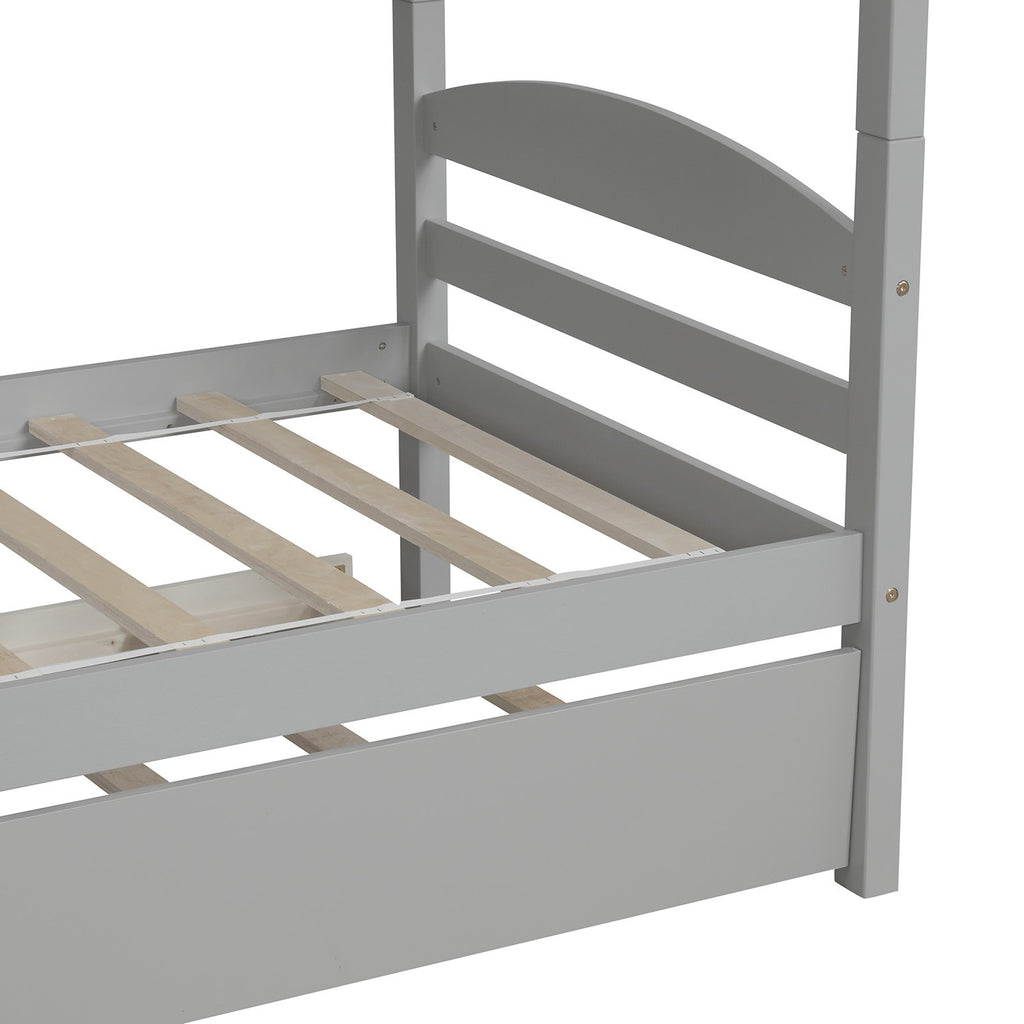 LuxxHomes  Gray Twin Contemporary Manufactured Wood and Solid Wood Bunk Bed