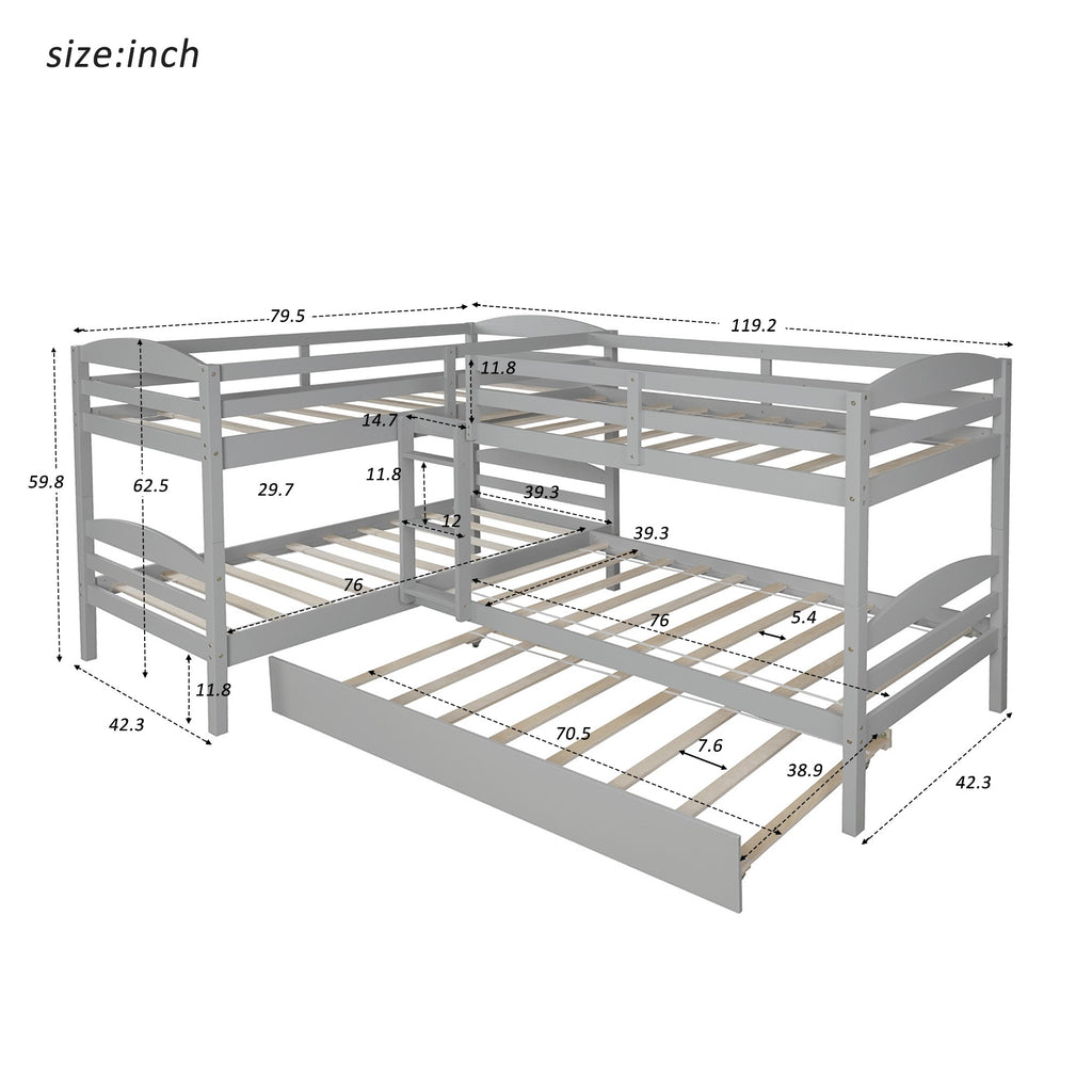 LuxxHomes  Gray Twin Contemporary Manufactured Wood and Solid Wood Bunk Bed