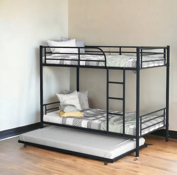 LuxxHomes  Black Twin over Twin Traditional Steel Bunk Bed