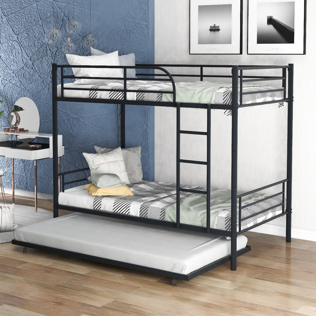 LuxxHomes  Black Twin over Twin Traditional Steel Bunk Bed