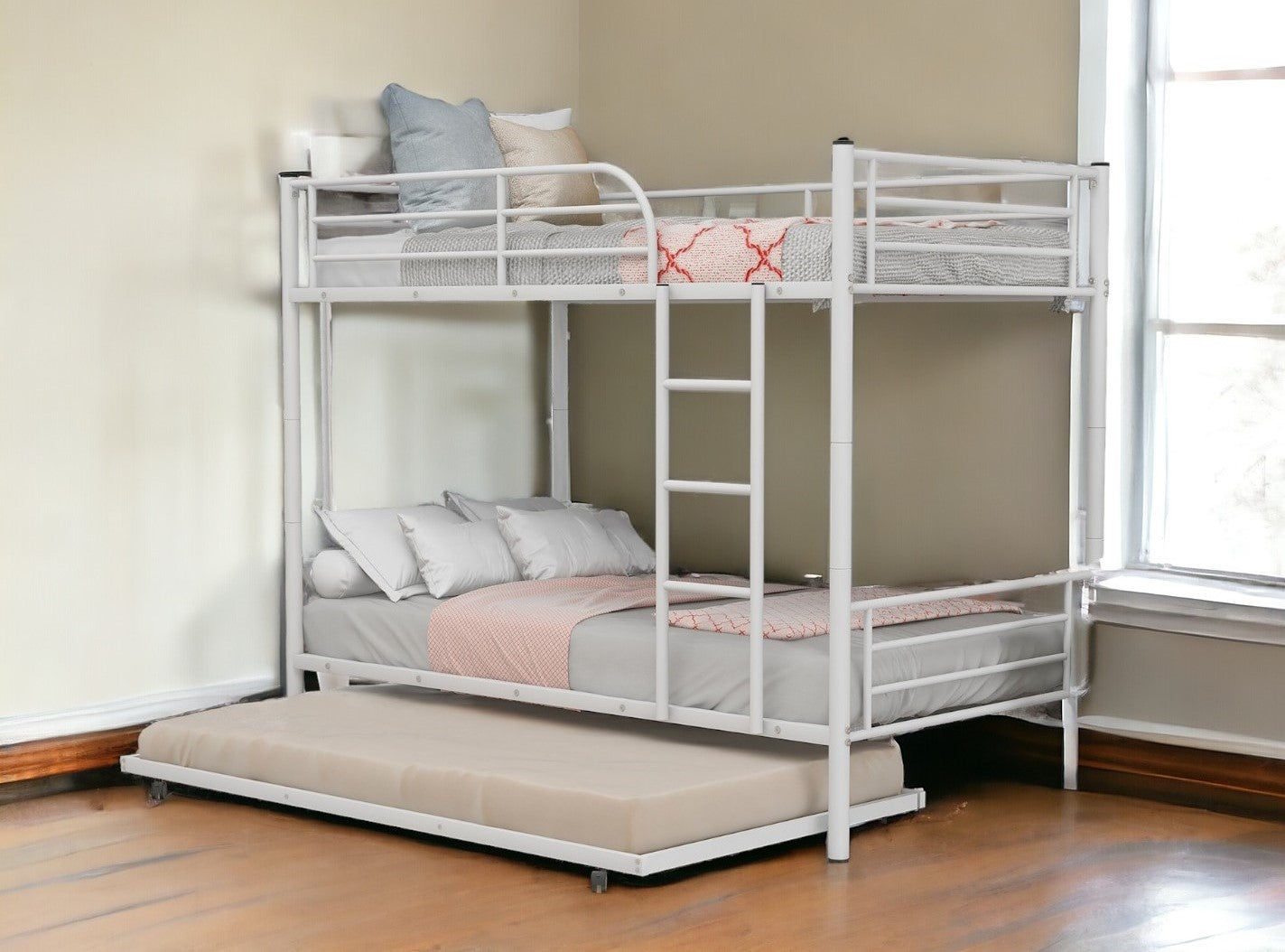 LuxxHomes  White Twin over Twin Traditional Steel Bunk Bed