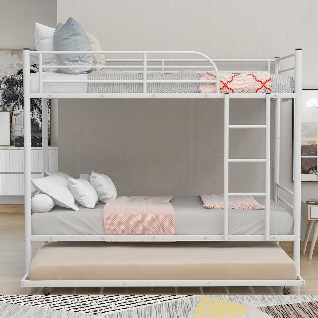 LuxxHomes  White Twin over Twin Traditional Steel Bunk Bed