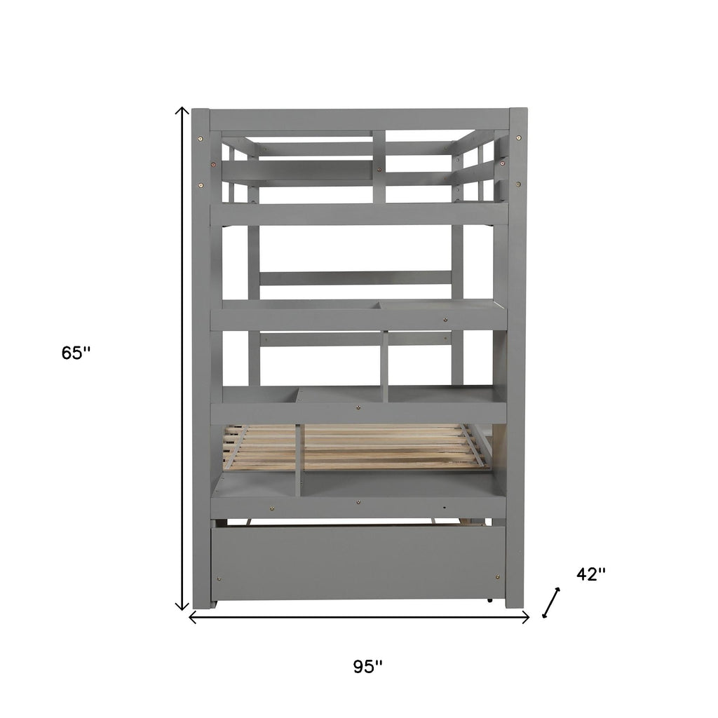 LuxxHomes  Gray Twin Over Twin Contemporary Bunk Bed With Stairs