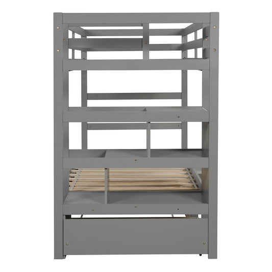 LuxxHomes  Gray Twin Over Twin Contemporary Bunk Bed With Stairs