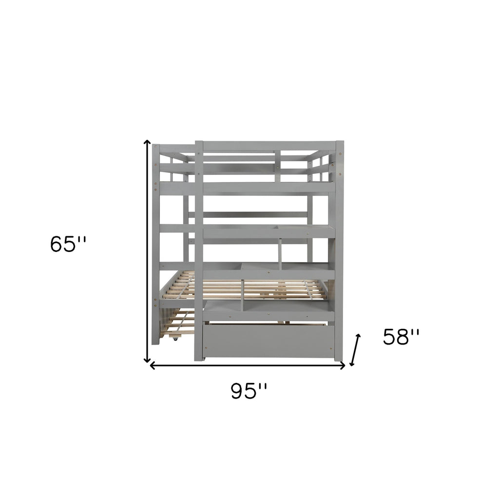 LuxxHomes  Gray Full Over Full Contemporary Bunk Bed With Stairs