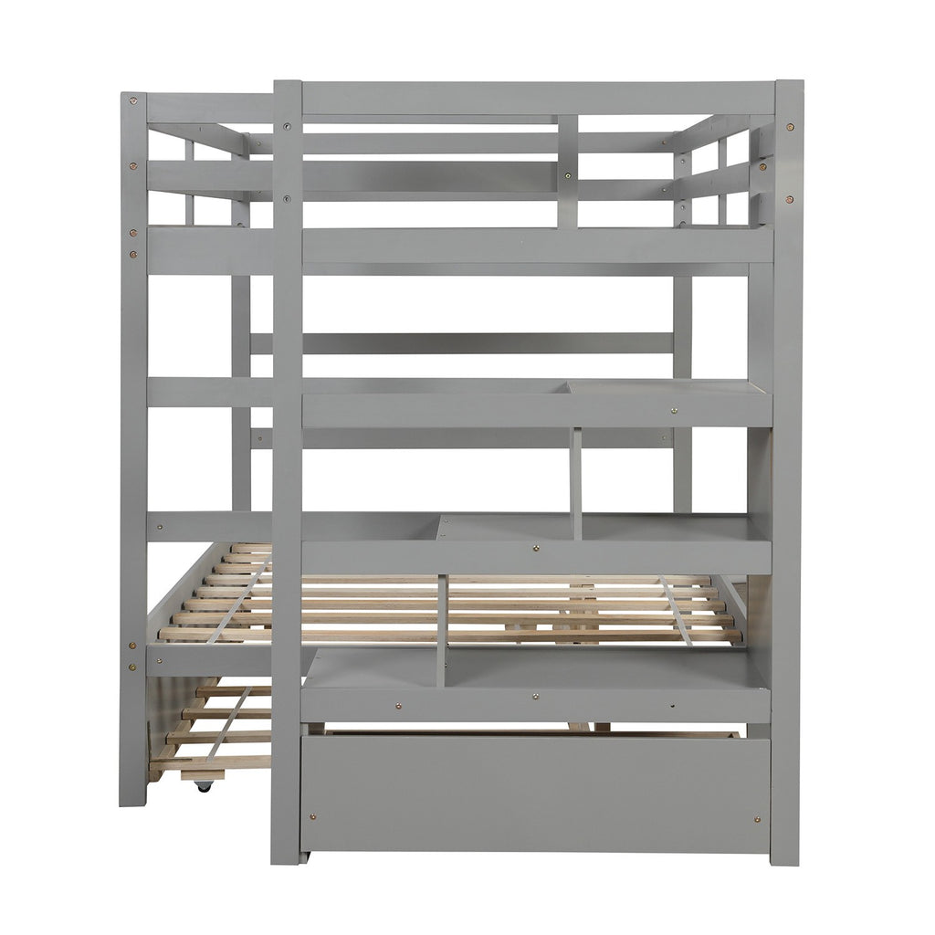 LuxxHomes  Gray Full Over Full Contemporary Bunk Bed With Stairs