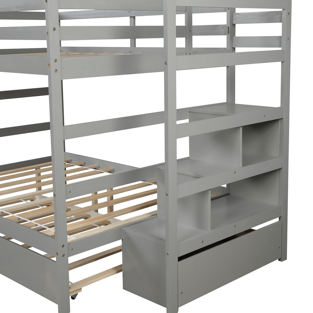 LuxxHomes  Gray Full Over Full Contemporary Bunk Bed With Stairs