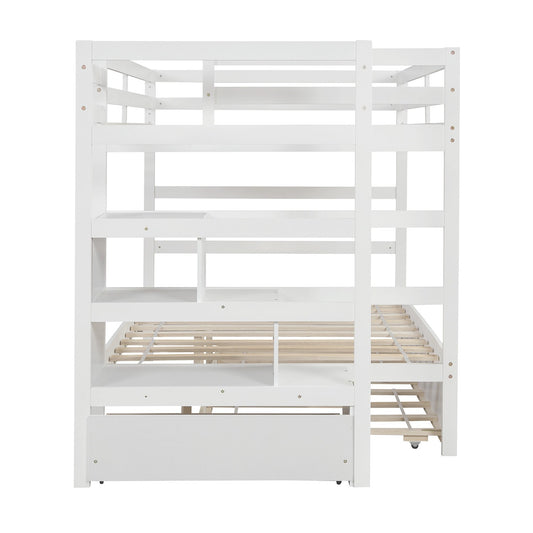 LuxxHomes  White Full Over Full Contemporary Bunk Bed With Stairs