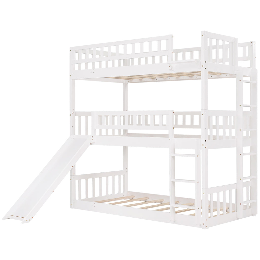 LuxxHomes  White Twin over Twin over Twin Contemporary Manufactured Wood and Solid Wood Bunk Bed