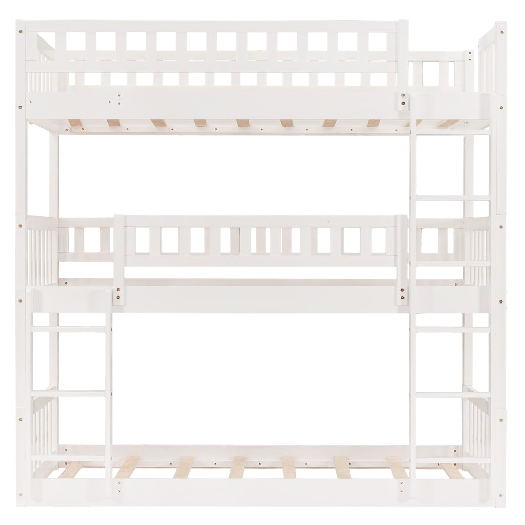 LuxxHomes  White Twin over Twin over Twin Contemporary Manufactured Wood and Solid Wood Bunk Bed