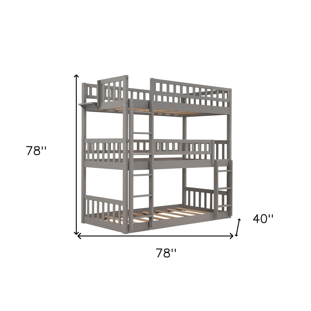 LuxxHomes  Gray Twin over Twin over Twin Contemporary Manufactured Wood and Solid Wood Bunk Bed