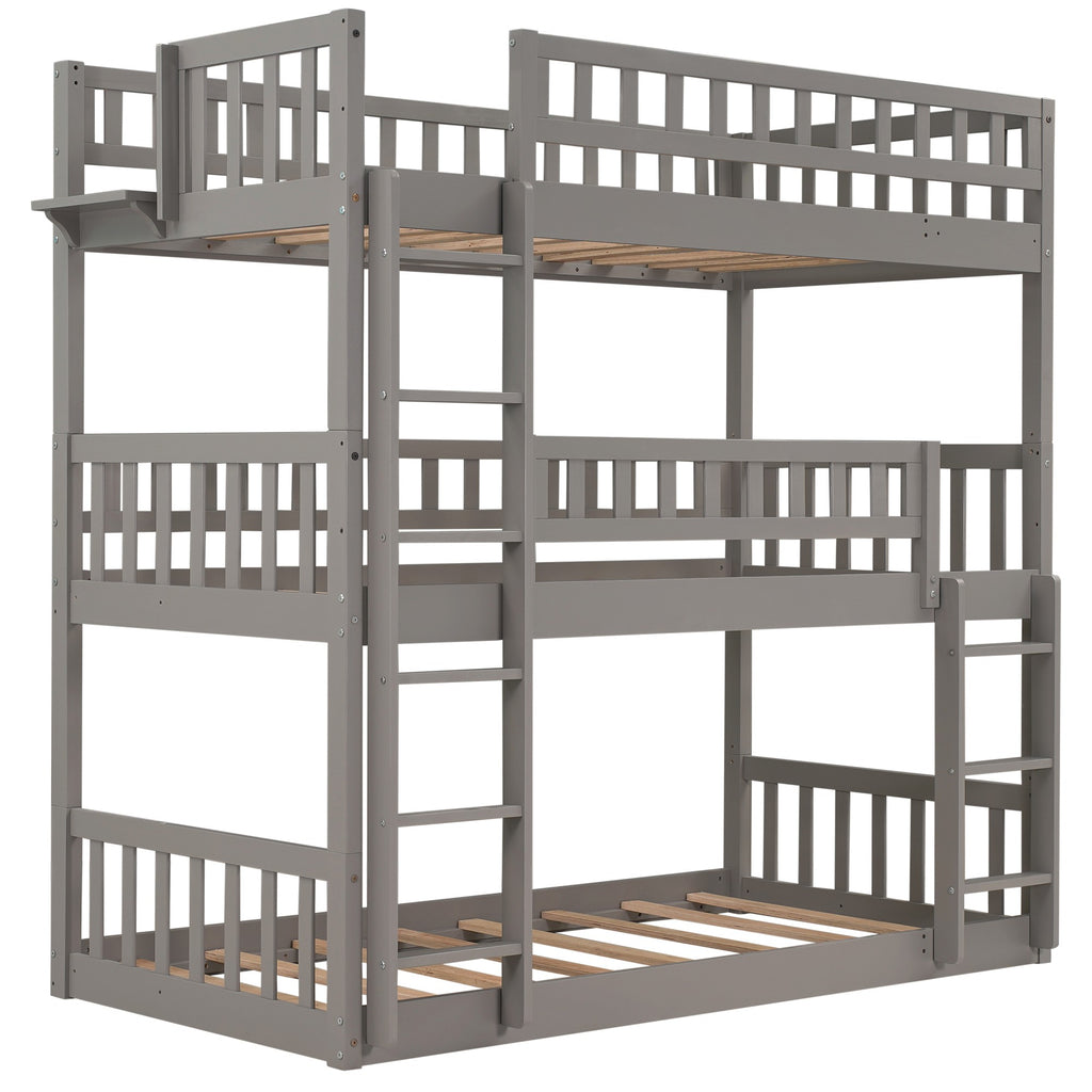 LuxxHomes  Gray Twin over Twin over Twin Contemporary Manufactured Wood and Solid Wood Bunk Bed