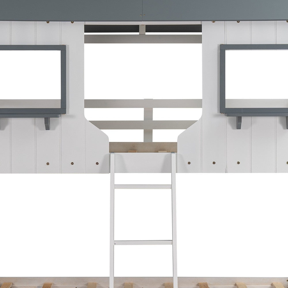 LuxxHomes  White Twin Over Twin Contemporary Bunk Bed