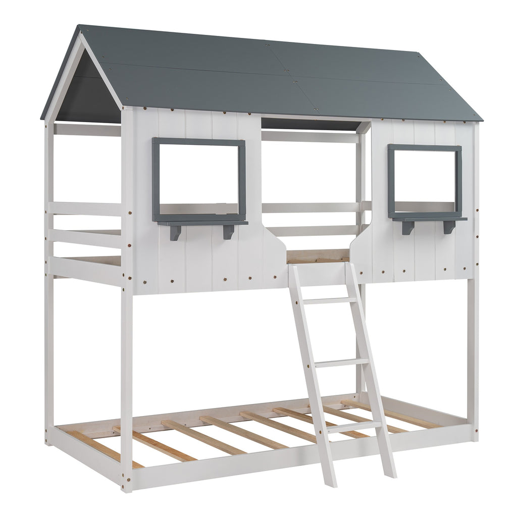 LuxxHomes  White Twin Over Twin Contemporary Bunk Bed