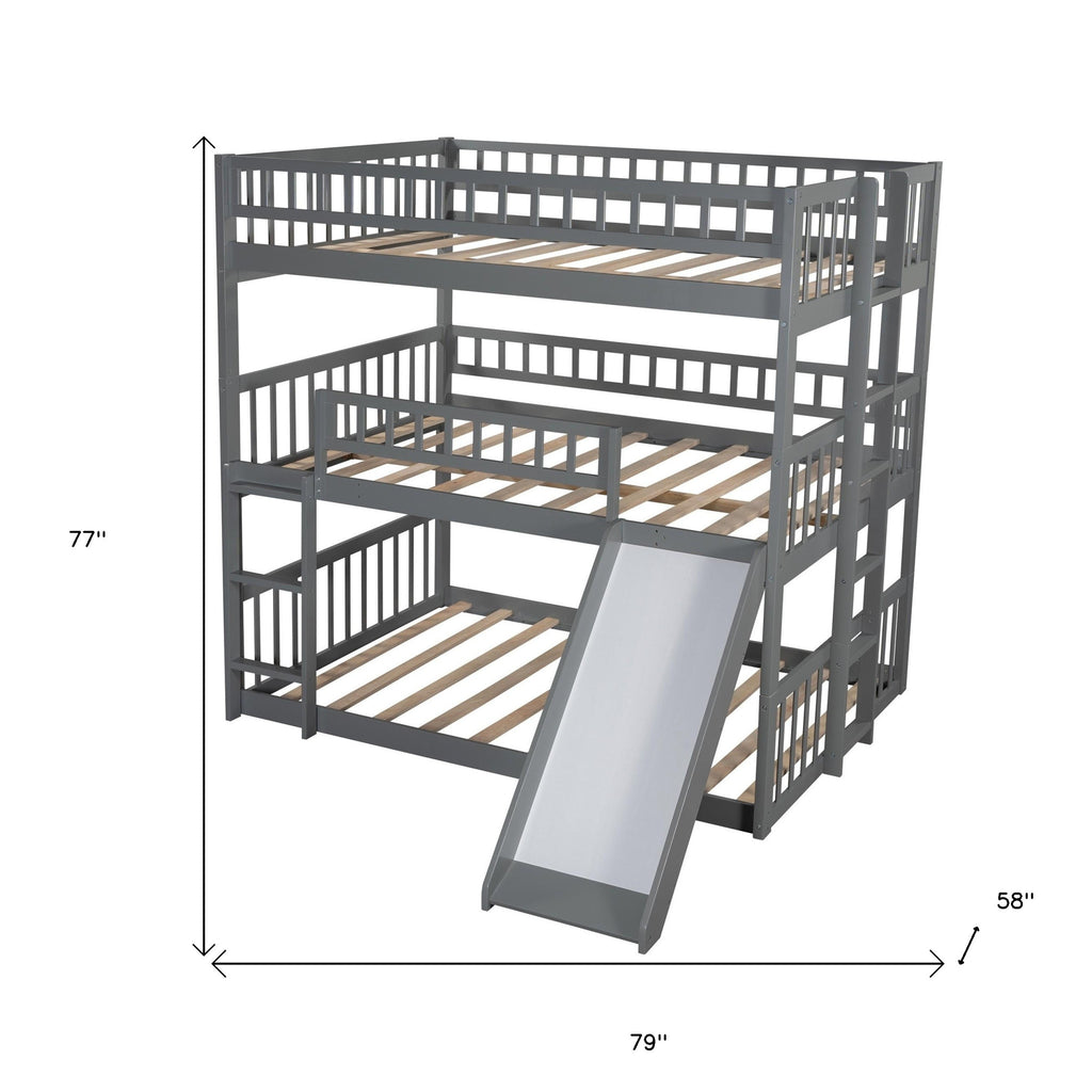 LuxxHomes  Gray Full Over Full Over Full Contemporary Bunk Bed With Slide