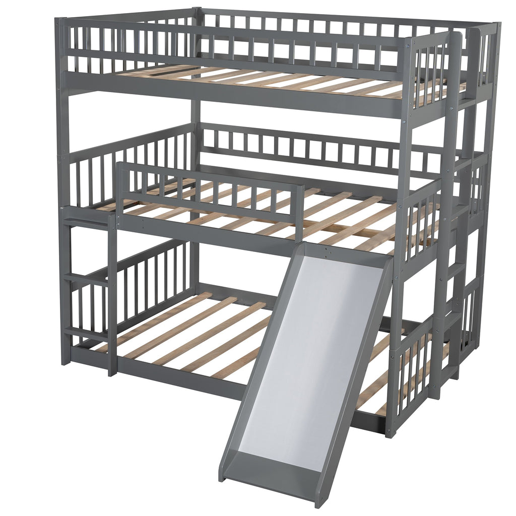 LuxxHomes  Gray Full Over Full Over Full Contemporary Bunk Bed With Slide