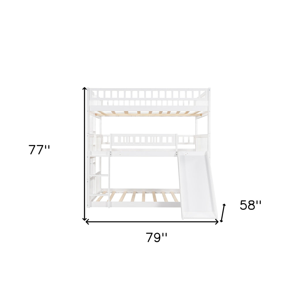 LuxxHomes  White Full Over Full Over Full Contemporary Bunk Bed With Slide