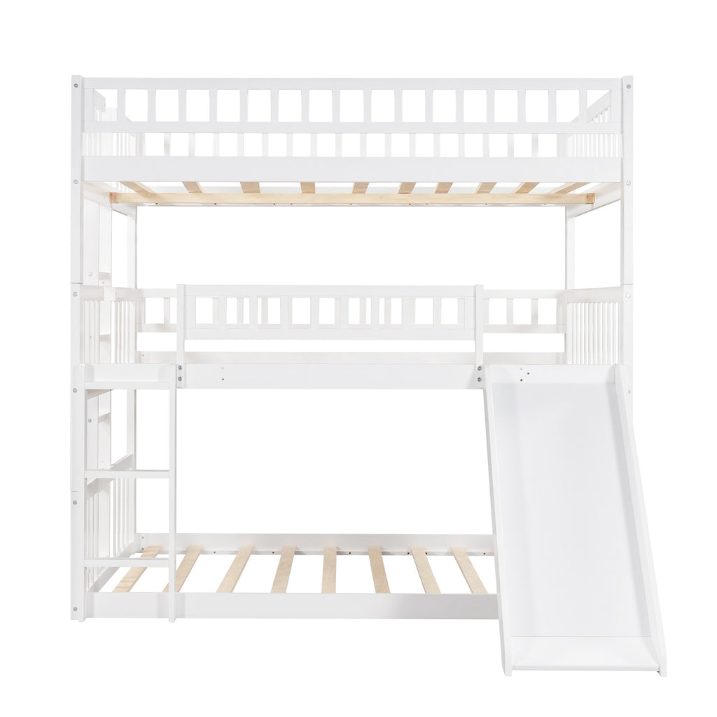 LuxxHomes  White Full Over Full Over Full Contemporary Bunk Bed With Slide