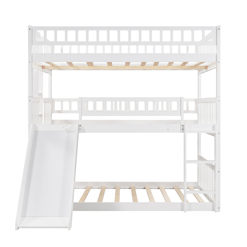 LuxxHomes  White Full Over Full Over Full Contemporary Bunk Bed With Slide