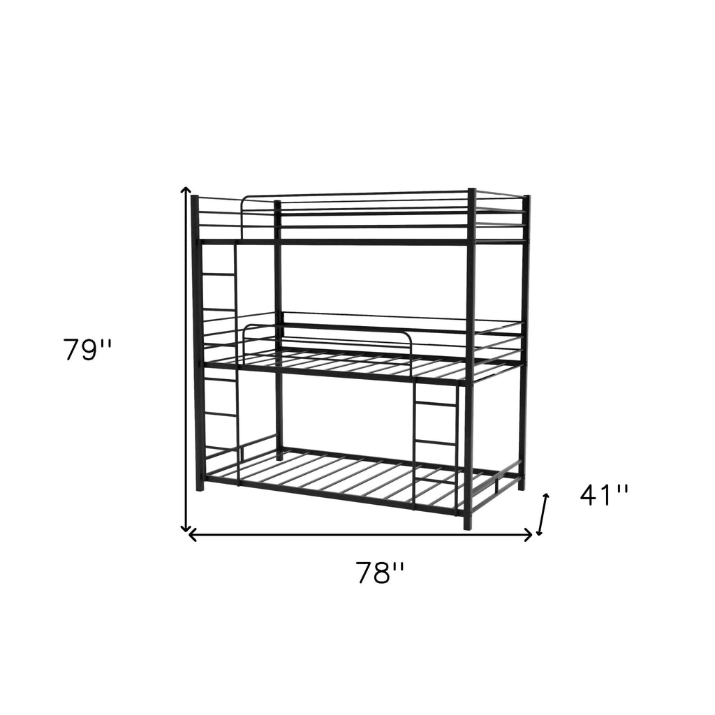 LuxxHomes  Black Twin Over Twin Over Twin Traditional Bunk Bed