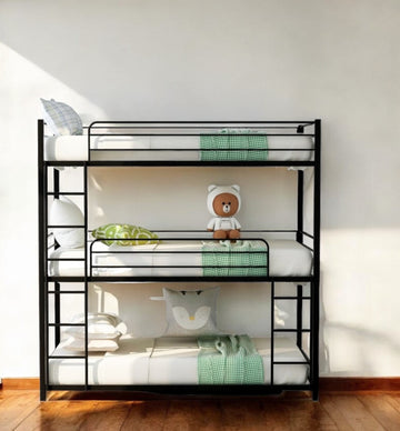 LuxxHomes  Black Twin Over Twin Over Twin Traditional Bunk Bed