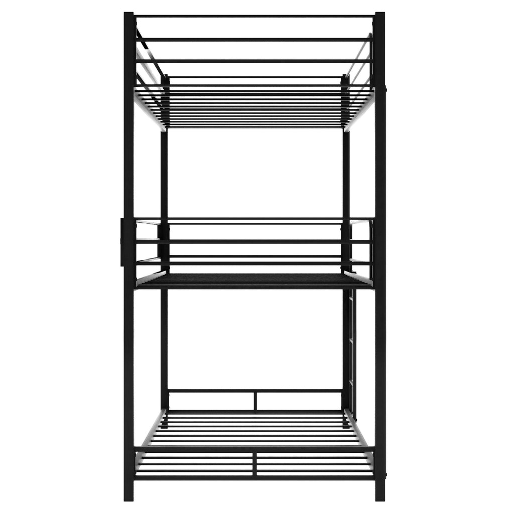 LuxxHomes  Black Twin Over Twin Over Twin Traditional Bunk Bed