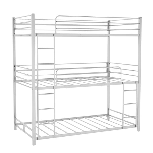 LuxxHomes  Silver Twin Over Twin Over Twin Traditional Bunk Bed