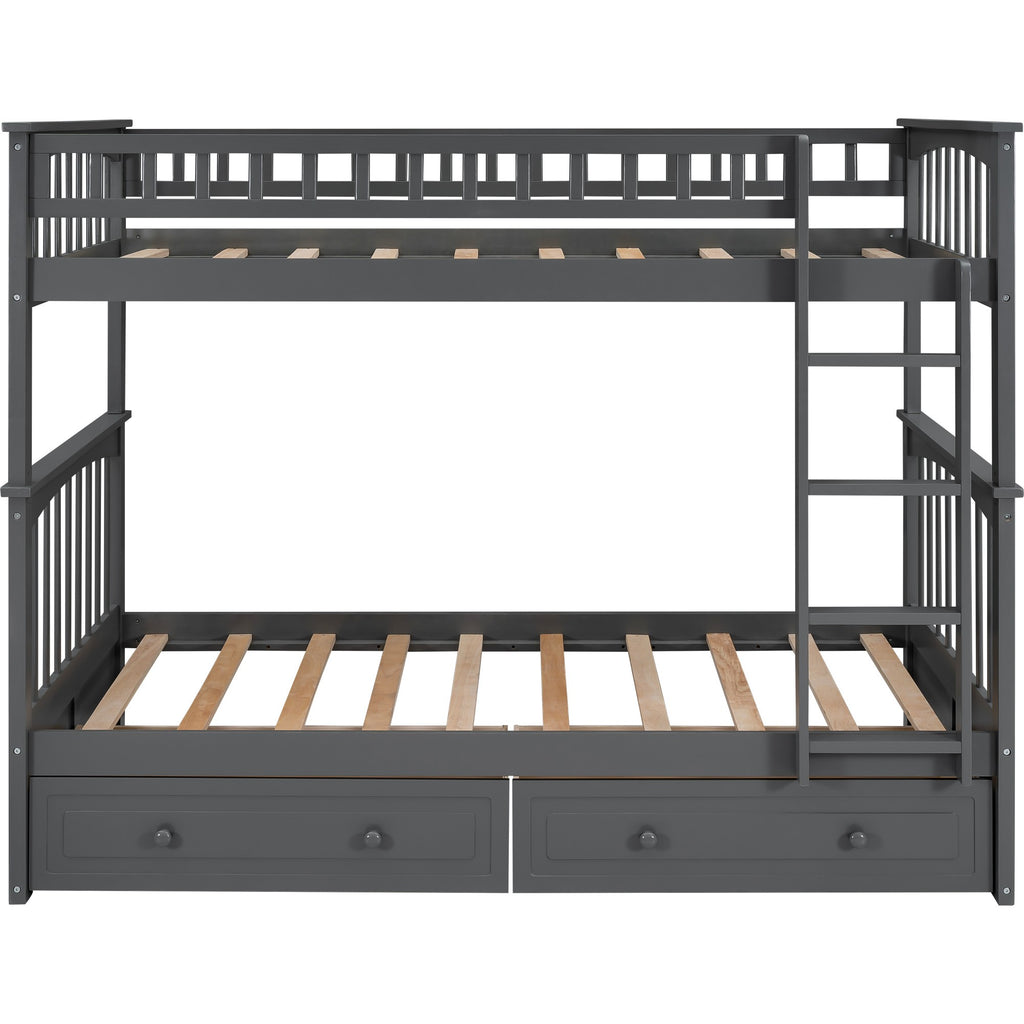 LuxxHomes  Twin over Twin Bunk Bed Drawers Convertible Beds Gray